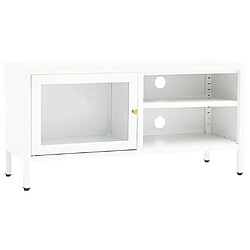 Maison Chic Meuble TV scandinave - Banc TV pour salon Blanc 90x30x44 cm Acier et verre -MN83601