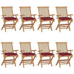 vidaXL Chaises de jardin avec coussins bordeaux lot de 8 Teck massif