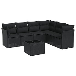 vidaXL Salon de jardin 7 pcs avec coussins noir résine tressée