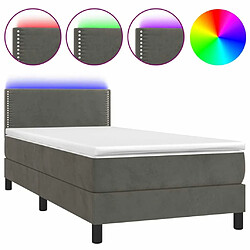 Maison Chic Lit adulte- Lit + matelas,Sommier à lattes de lit avec matelas et LED Gris foncé 90x190cm -GKD74962