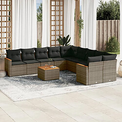 vidaXL Salon de jardin 11 pcs avec coussins gris résine tressée