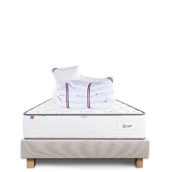 LUXURY LITERIE Ensemble matelas Iris 160x200 cm + sommier beige ep20cm + 2 oreillers + couette