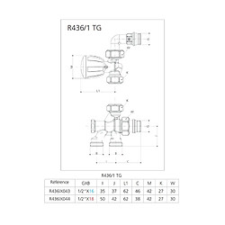 Robinet monotube radiateur à 4 voies Giacomini R4361TG