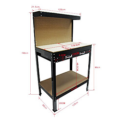 Helloshop26 Établi d’atelier 160 cm plan de travail paroi perforée étagère tiroir 16_0002925