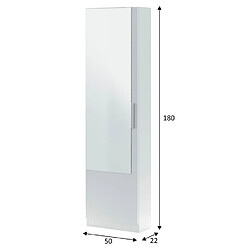 Pegane Armoire à chaussures en panneaux de particules mélaminé avec miroir - Longueur 50 x Profondeur 22 x Hauteur 180 cm