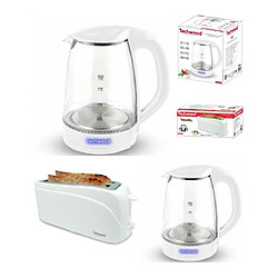 Techwood PACK DEJEUNER Bouilloire électrique en Verre Blanche 1L7 2200W + Grille-pain Baguettes Blanc 2 Fentes 1300W