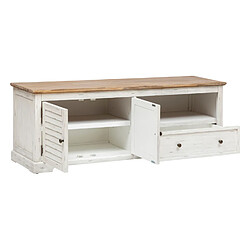 Pegane Meuble TV en bois d'acacia et MDF coloris blanc - longueur 140 x Profondeur 40 x Hauteur 50 cm