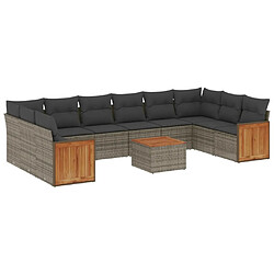 Maison Chic Salon de jardin 11 pcs avec coussins | Ensemble de Table et chaises | Mobilier d'Extérieur gris résine tressée -GKD17345