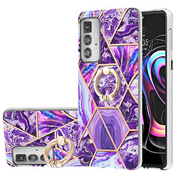 Coque en TPU antichoc, galvanisé, 2,0 mm, motif marbre IMD avec béquille violet foncé pour votre Motorola Edge 20 Pro