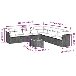 Acheter vidaXL Salon de jardin 10 pcs avec coussins noir résine tressée