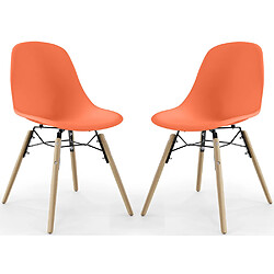 ICONIK INTERIOR Chaise de Salle à Manger - Design Scandinave - Pieds en Bois - Lot de 2 - Skögur Orange