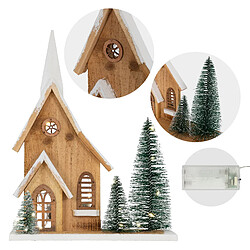 Ecd Germany Maison de Noël en bois LED 28x9x34 cm décoration d'hiver 3 sapins avec minuterie pas cher