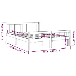 vidaXL Cadre de lit sans matelas gris bois massif pas cher