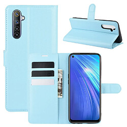 Etui en PU surface de litchi bleu pour votre Realme 6