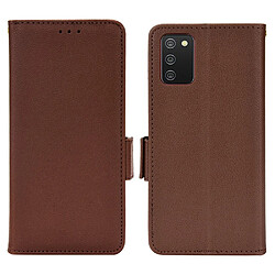 Etui en PU texture litchi, fermeture fermoir aimanté, antichoc avec support marron pour votre Samsung Galaxy A02s (166.5x75.9x9.2mm)