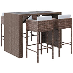 vidaXL Ensemble de bar de jardin avec coussins 5 pcs marron poly rotin