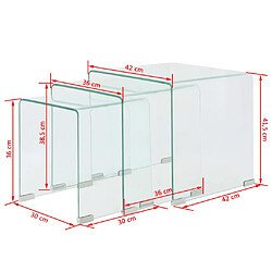 vidaXL Ensemble de tables gigognes 3 Pièces Verre trempé Transparent pas cher