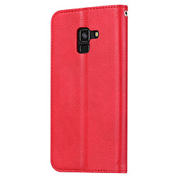 Wewoo Housse Coque Étui en cuir à rabat horizontal avec texture pour peau Galaxy A8 2018avec cadre photosupportemplacements cartes et porte-monnaie Rouge