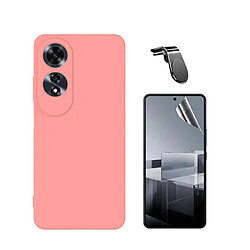 NIS Kit De Film De Gel De Couverture Complète Avant + Couverture En Silicone Flexible + Support De Voiture L Compatible Avec Oppo A60 - Rose