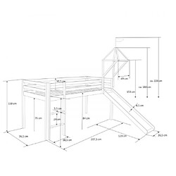 Homestyle4U Lit mezzanine 90x200 avec toboggan + tour + echelle et rideau etoile