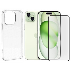 Coque de protection souple silicone transparente + Lot de 2 Verre trempé avec bords Noir pour iPhone 15 Plus 6.7" - VISIODIRECT -