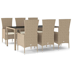 Ensemble salle à manger de jardin 7 pcs,Table et chaise à dîner d'extérieur beige poly rotin -MN63522