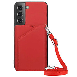 Coque en TPU + PU fermoir magnétique avec béquille, porte-cartes et bandoulière rouge pour votre Samsung Galaxy S22 5G