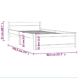 vidaXL Cadre de lit sans matelas blanc bois massif 75x190 cm pas cher