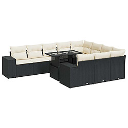 vidaXL Salon de jardin 11 pcs avec coussins noir résine tressée