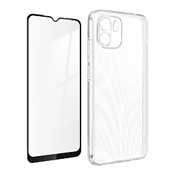 Avizar Coque Redmi A1 et A2 Silicone Gel Souple et Film Verre Trempé 9H Noir