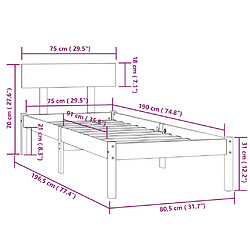 vidaXL Cadre de lit sans matelas noir bois massif pas cher