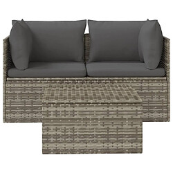 Avis vidaXL Salon de jardin 3 pcs avec coussins Gris Résine tressée