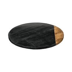 Pegane Plateau tournant en bois de manguier naturel et marbre noir - Diamètre 30 x Hauteur 3,8 cm