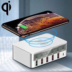 Wewoo WLX-818F Recharge sans fil 6 en 1 10W QC3.0 + Chargeur USB-C / Type-C + 4 ports USB avec écran LCD intelligent