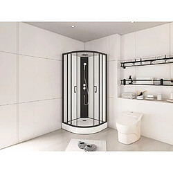 Vente-Unique Cabine de douche quart de cercle - Hauteur ajustable - L80 x l80 x H213/232 cm - Noir et blanc - ROVATA