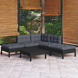 Maison Chic Salon de jardin 6 pcs + coussins - Mobilier/Meubles de jardin - Table et chaises d'extérieur Noir Bois de pin -MN50790