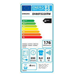 Sèche-linge pompe à chaleur avec condenseur 60cm 8kg - dv80t5220tw - SAMSUNG