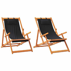 Maison Chic Lot de 2 Chaises de plage pliables | Chaises Relax d'extérieur noir tissu -GKD47448