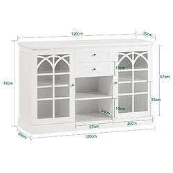 Avis SoBuy FSB79-W Buffet Commode Dressoir Armoire de Cuisine Multi-Rangement avec 2 Portes Vitrées, 2 Tiroirs, 2 Compartiment