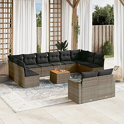 Maison Chic Salon de jardin avec coussins 13 pcs | Ensemble de Table et chaises | Mobilier d'Extérieur gris résine tressée -GKD80091