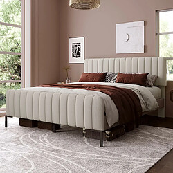 Avis Universal Lit double capitonné, cadre de lit avec sommier à lattes et tête de lit réglable, lit rembourré beige, cadre de lit pour chambre à coucher, chambre d'ami, en lin (180 x 200 cm)