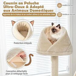 Avis Helloshop26 Arbre à chat en bois massif 162 cm tour de chat multicouche balle et poteaux rotatifs à gratter rampe de sisal beige 20_0005504