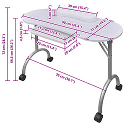 vidaXL Table à manucure pliable avec roulettes Blanc pas cher