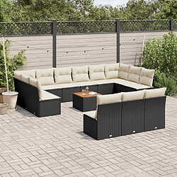 vidaXL Salon de jardin avec coussins 14 pcs noir résine tressée