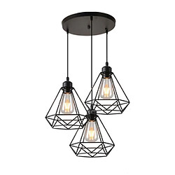 Stoex Lustre Suspension Cage en forme Diamant Lampe Plafonnier Corde Ajustable Luminaire pour Cuisine Couloir Bar Chambre