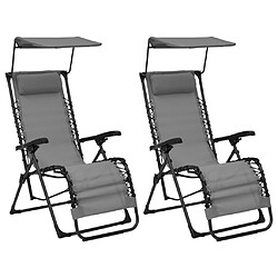 vidaXL Chaises pliables de terrasse 2 pcs Textilène Gris