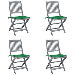 vidaXL Chaises pliables d'extérieur lot de 4 et coussins Bois d'acacia