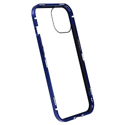 Coque en cadre métallique anti-spy, fermeture magnétique, anti-chutte pour votre iPhone 14 Plus - bleu foncé