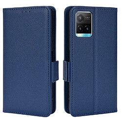 Etui en PU texture litchi, fermoir magnétique avec support, bleu foncé pour votre Vivo Y21/Y21s/Y33s