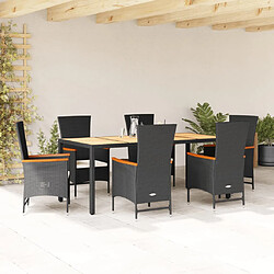 vidaXL Ensemble à manger de jardin coussins 7pcs Noir Résine tressée